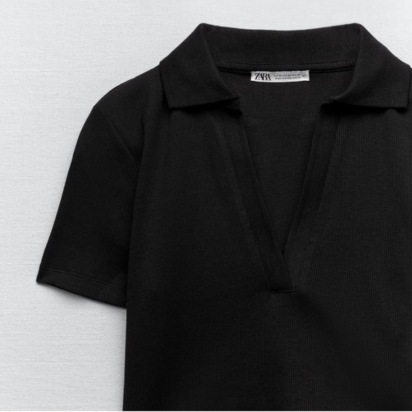 Zara Black Cropped Polo Top - Picture 3 of 8